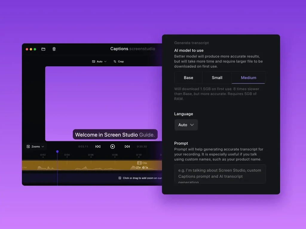 Screen Studio - Add Engaging, Burnt-In Captions
