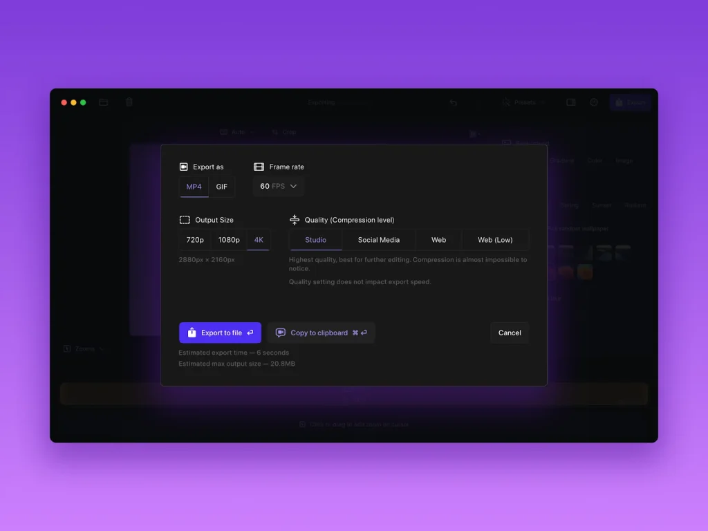 Screen Studio - Export as a Perfect, Seamlessly Looping Video